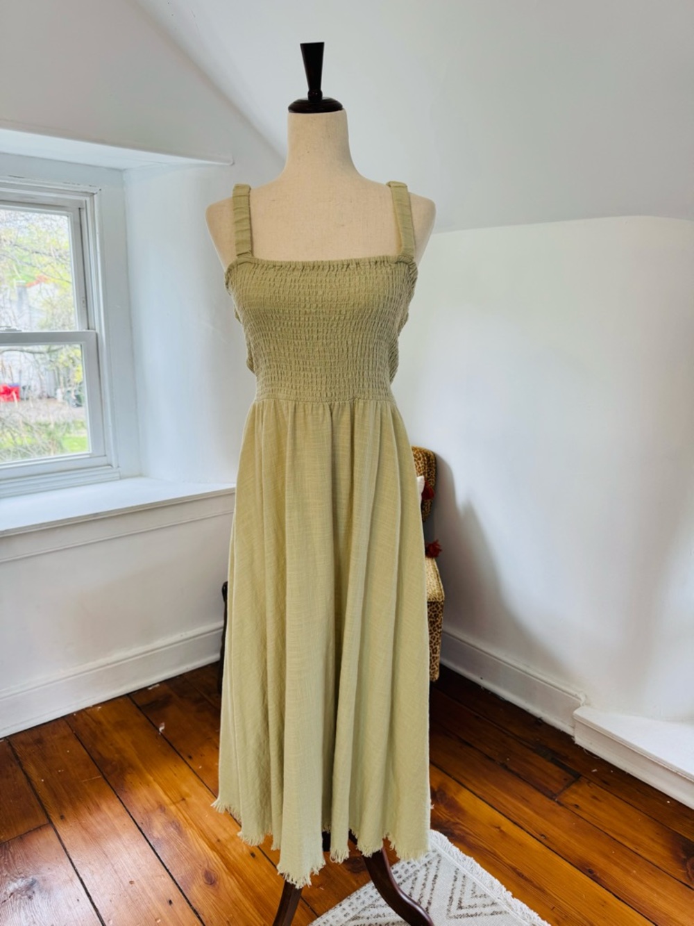 ZARA green 100% cotton gauzy midi spring summer dress large